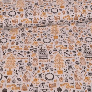Cotton Woven Fabric - winter is coming - mustard white