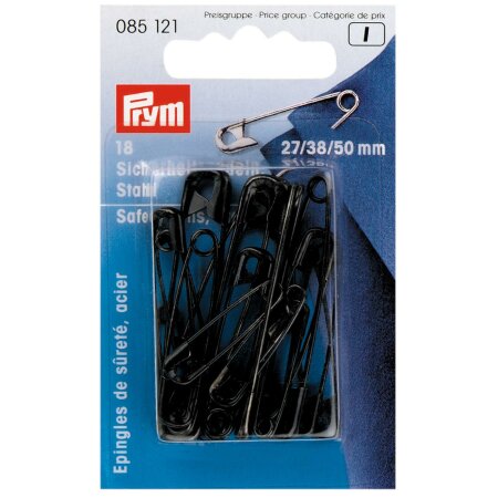 Safety Pins, 27/38/50mm, assorted, Black, Pack of 18 (085121)