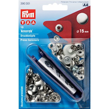 No Sew Snap Fastener Anorak, 15mm, Silver Colour (390301)