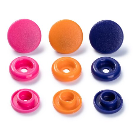 Snap Fasteners Color Snaps, Orange, Pink, Violett, Prym Love, Plastic 12,4mm, Pack of 30 (393006)