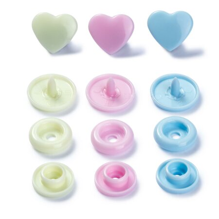 Snap Fastener Colour, Prym Love, Heart, 12,4mm, Pink Green Light Blue, Pack of 30 (393030)