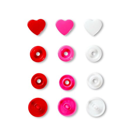 Snap Fasteners Color, Prym Love, Heart, 12,4mm, Red White Pink, Pack of 30 (393031)