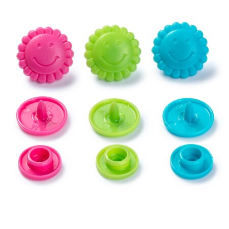 Snap Fastener Colour, Prym Love, Flower, 13,6mm, Turquoise Green Pink, Pack of 21 (393081)