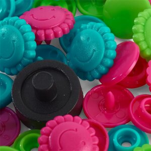 Snap Fastener Colour, Prym Love, Flower, 13,6mm, Turquoise Green Pink, Pack of 21 (393081)
