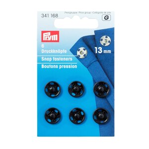 Sew On Snap Fasteners, 13mm, Black, Pack of 6 (341168)
