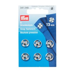Sew On Snap Fasteners, 13mm, Silver Colour, Pack of 6 (341248)