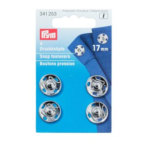 Sew On Snap Fasteners, 17mm, Silver Colour, Pack of 4...