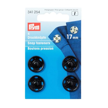 Sew On Snap Fasteners, 17mm, Black, Pack of 4 (341254)