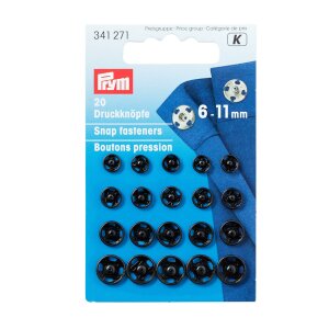 Sew On Snap Fasteners, 6-11mm, Black, Pack of 20 (341271)