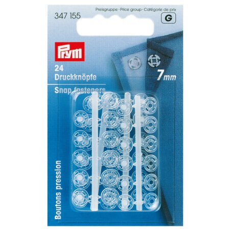 Sew On Snap Fastener, 7mm, Transparent, Pack of 24 (347155)