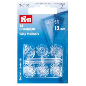 Sew On Snap Fastener, 13mm, Transparent, Pack of 12 (347161)