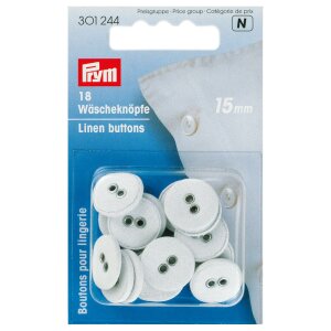 Laundry Buttons Linen, 15mm, White, Pack of 18 (301244)