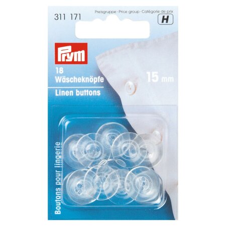 Laundry Buttons, 15mm, Transparent, Pack of 18 (311171)