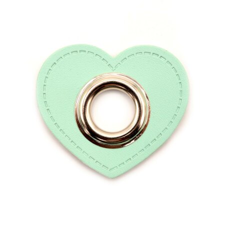 Leatherette Eyelette Patch Heart mint 11mm - Nickel