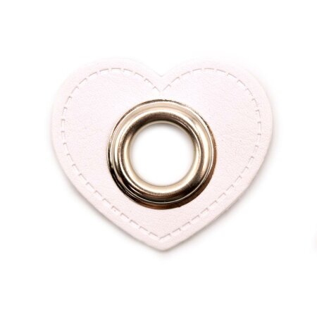 Leatherette Eyelette Patch Heart white 11mm - Nickel