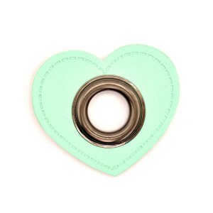 Leatherette Eyelette Patch Heart mint 11mm - old Nickel