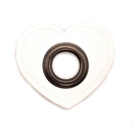 Leatherette Eyelette Patch Heart white 11mm - old Nickel