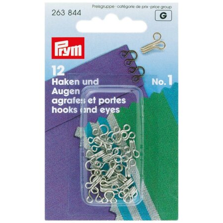 Hooks and Eyes, Size 1, Silver Colour, Pack of 12 (263844)