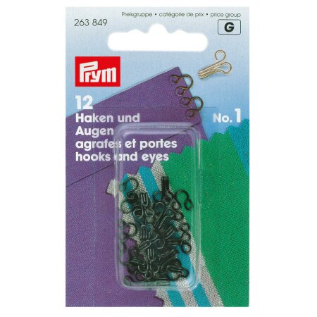 Hooks and Eyes, Size 1, Black, Pack of 12 (263849)