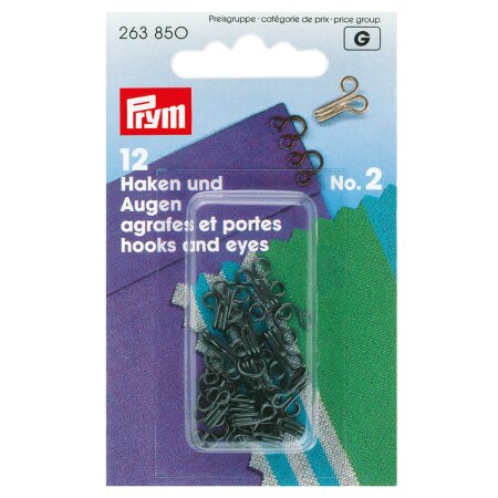 Hooks and Eyes, Size 2, Black, Pack of 12 (263850)