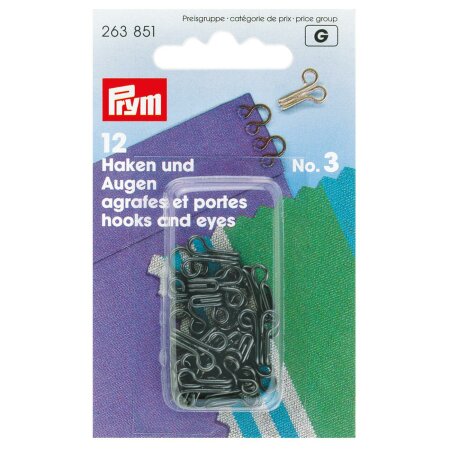 Hooks and Eyes, Size 3, Black, Pack of 12 (263851)