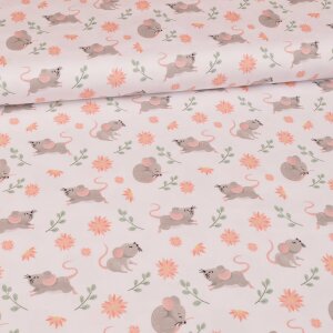 Jersey Swafing - Cute Mouse & Flowers - White