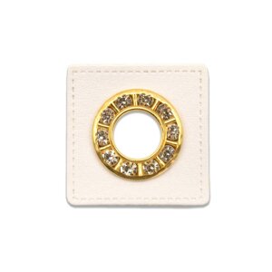 Leatherette Eyelette Patch white 9mm - glitter gold