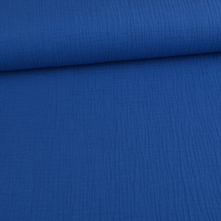 Organic Muslin Cotton Double Gauze Uni cobalt blue