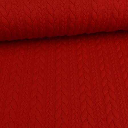 Knit Jaquard Knitted Fabric with Braid Pattern dark red