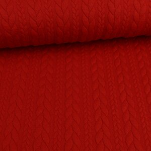 Knit Jaquard Knitted Fabric with Braid Pattern dark red