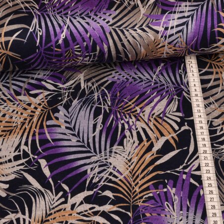 Viscose Jersey palm leaves purple black