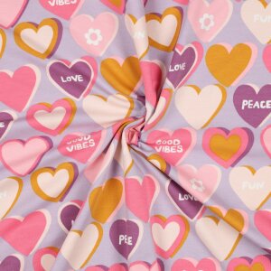 French Terry hearts - love - peace - good vibes - lilac