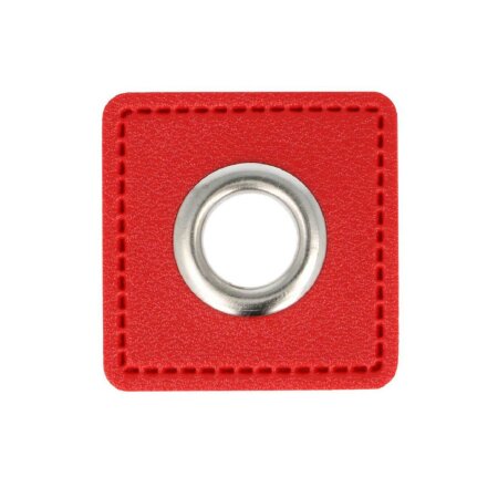 Leatherette Eyelette Patch red 11mm - Nickel