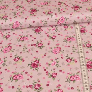 cotton fabric - Lovely Roses on dusky pink