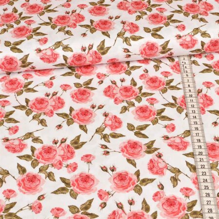 cotton fabric - romantic roses on white