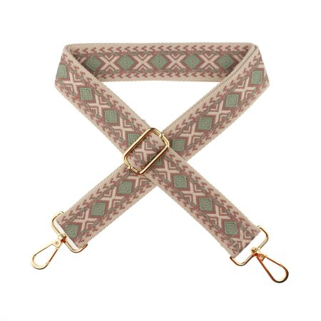 Bag Strap with Carabiner - Embroidered dusky mint and Pink Cream Gold