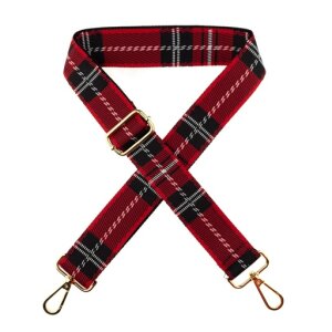 Bag Strap with Carabiner - Plaid Pattern red Black Gold