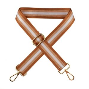 Bag Strap with Carabiner - stripes brown beige Gold