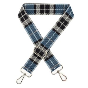 Bag Strap with Carabiner - Plaid Pattern blue Black silver