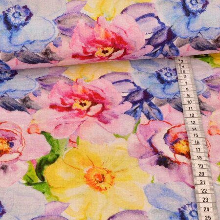 Muslin Cotton - Watercolor Flowerpower - Colorful