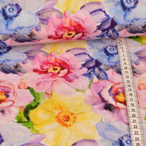 Muslin Cotton - Watercolor Flowerpower - Colorful