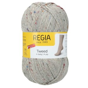 REGIA Sock yarn Uni Tweed 4-ply, 00090 Light Grey 100g
