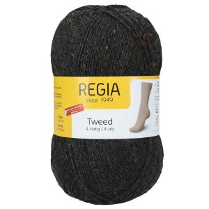 REGIA Sock yarn Uni Tweed 4-ply, 00098 Anthracite 100g