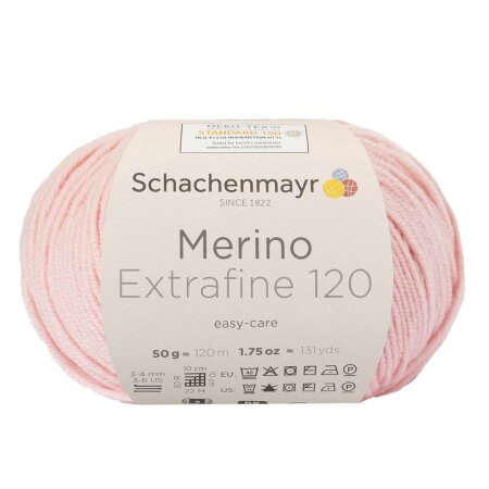 Schachenmayr Merino wool Extrafine 120, 00135 Powderpink 50g