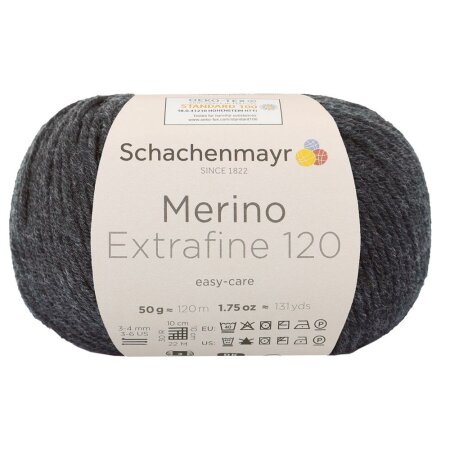 Schachenmayr Merino wool Extrafine 120, 00198 Anthracite Mel 50g
