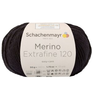 Schachenmayr Merino wool Extrafine 120, 00199 Black 50g