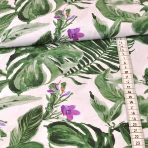 Viscose -  tropical leaves green white