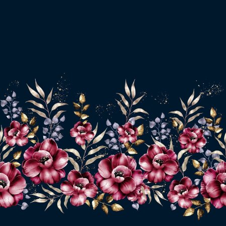 french terry border - red roses romantic on navy - Glitzerpüppi In House Design