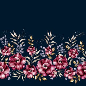 french terry border - red roses romantic on navy -...