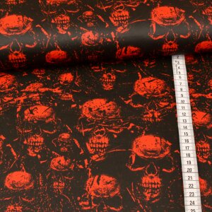 Costume Fabric - Red Horror Skull - Black